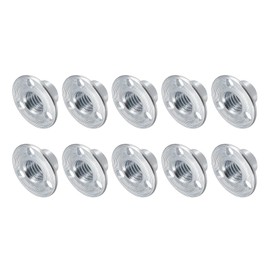 METALLIXITY 10pcs 3 Hole T Nuts (M10x25x1.8mm) Carbon Steel Round Base Threaded T-Nut Flange Nut for Furniture Mounting, Silver Tone