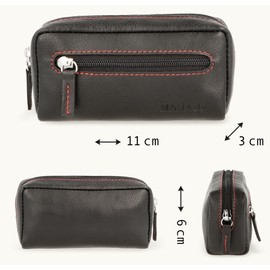 MANAGE XXL Leather Key Bag with Coin Compartment for Men and Women - Genuine Leather Key Case - Large Choice of Colours, black/red