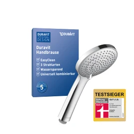 Duravit Universal Shower Head with 3 Jet Types (Rain, Intense Rain, Soft Rain), Hand Shower Round (Diameter 110 mm), Shower Head with Water-Saving MinusFlow Function, Easy to Clean, Chrome