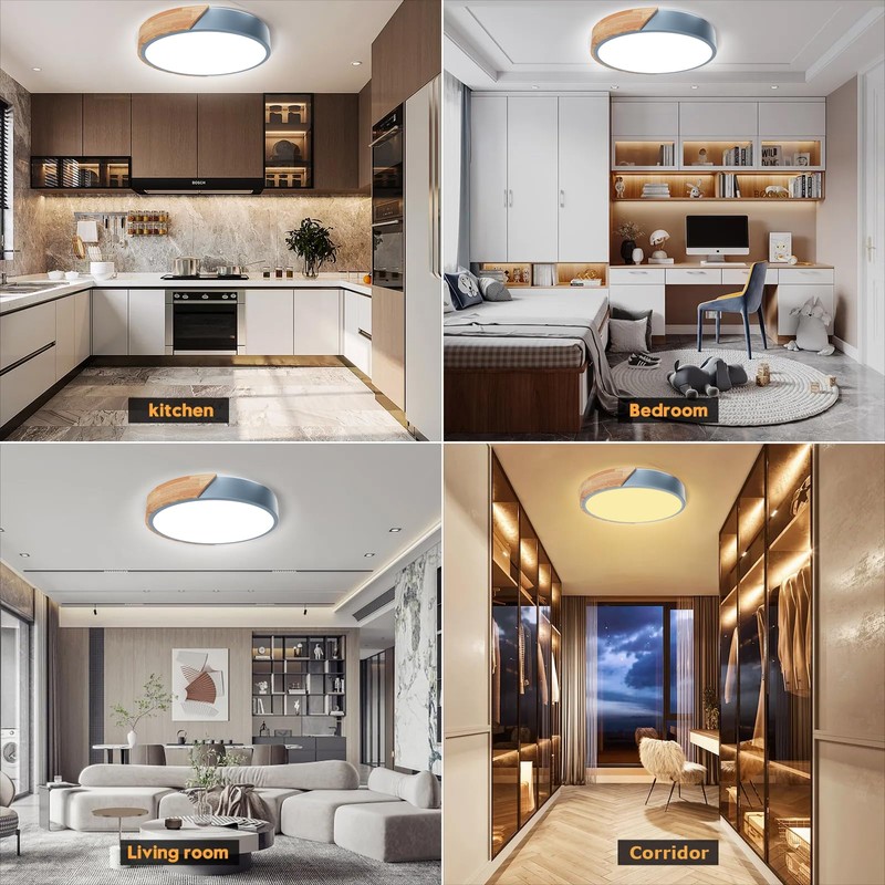 Yexati Ceiling Light Wood,Dimmable Ceiling 3000K-6000K,Remote Controlled Led Ceiling Light,24W