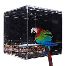 Automatic Bird Feeder No Mess Bird Cage Pet Feeder Seed Food Container for Parakeet Canary Cockatiel Parrot Finch Canary Acrylic (Large)