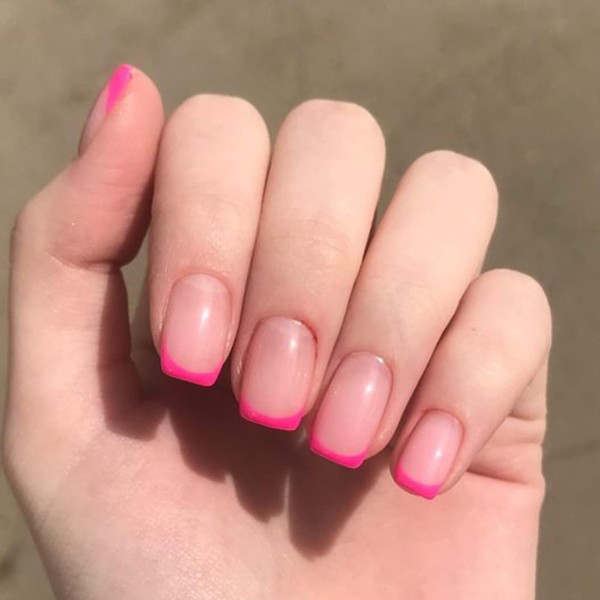 Modelones Hot Pink French Tip Press On Nails, Spring Summer