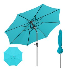 Benass 9ft Outdoor Patio Umbrella with One Push Button Tilt and Crank, 8 Sturdy Fiberglass Ribs Market Table Umbrella (Turquoise)