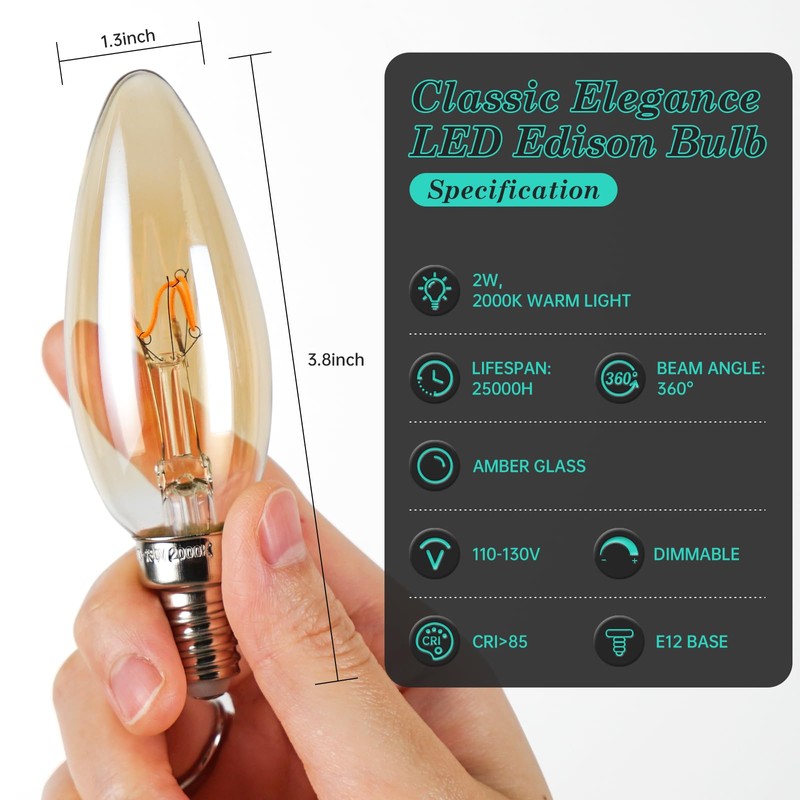E12 Candelabra Light Bulbs 20W 25W Replacement, Super Thin Filament