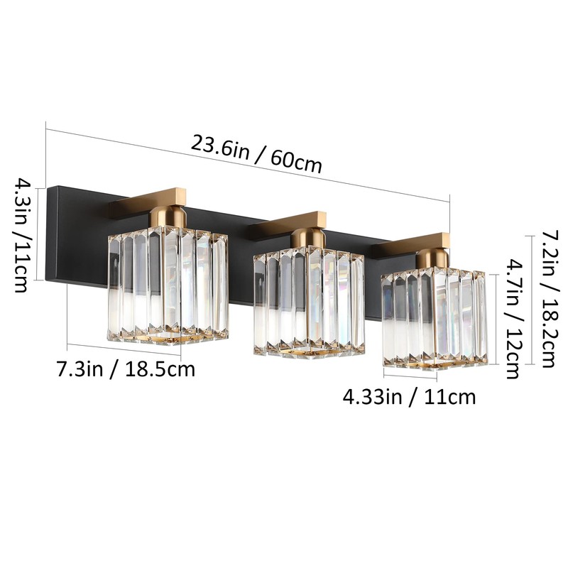 Aipsun Crystal Vanity Light Bathroom Lighting Fixtures 3 Light Modern
