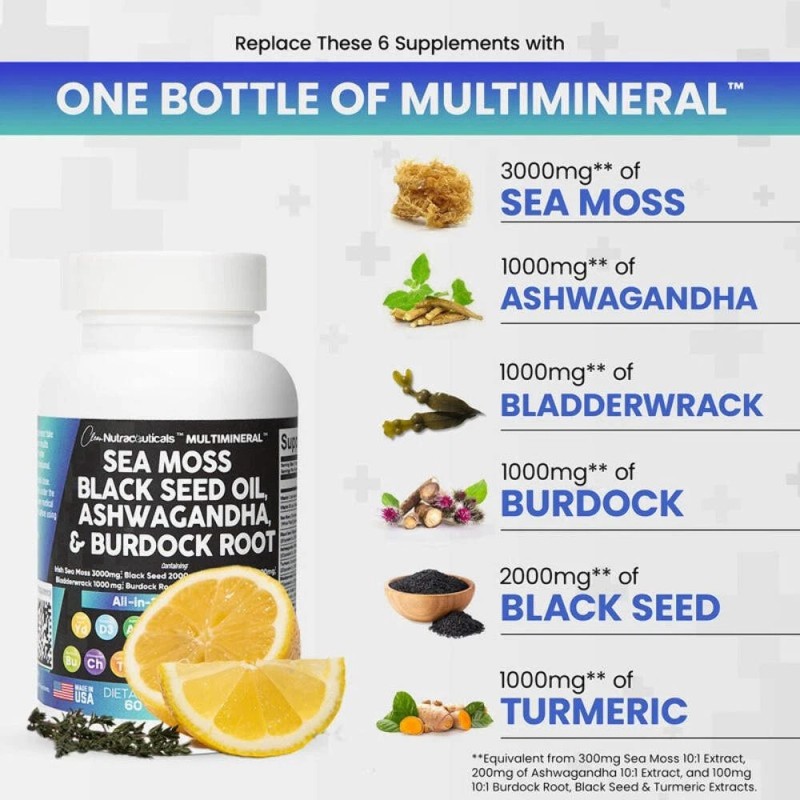 Clean Nutraceuticals MultiMineralâ„¢ Sea Moss Black Seed, 60 Capsules