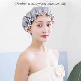 Waterproof Shower Caps for Women - Blue Reusable Shower Cap Shower Caps - for Showers, Sauna, Body Care, Keep Hair Dry etc
