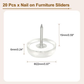 sourcing map Nail on Furniture Sliders, 20Pcs Rubber Chair Glides Nail in Chair Leg Floor Protectors Round Chair Leg Pads Flat Bottom Table Feet for Hardwood Floors (Clear, 6x22mm)