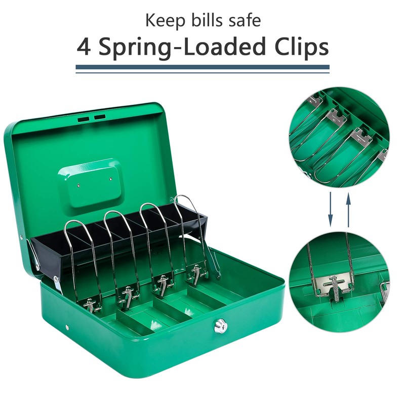 KYODOLED Locking Cash Box with Lock,Money Box with Cash Tray,Lock