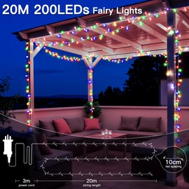 Hopexy Fairy Lights Plug in, 20m 200 LEDs Fairy Lights Mains Powered with Timer, Waterproof Multicolour String Lights with Remote/8 Modes/Indoor Outdoor for Bedroom Patio Party Tree Decorations