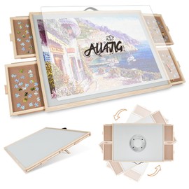 ALL4JIG 1500 Pieces 2-in-1 Tilting & Rotating Puzzle Board for Adults Gifts, Wooden Jigsaw Puzzle Table with 4 Drawers, Portable Board with Lazy Susan and Cover, 25.2" x 34.2"