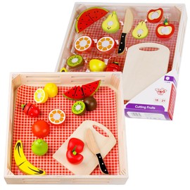 Wooden Cutting Fruits Set With Basket - 21pcs