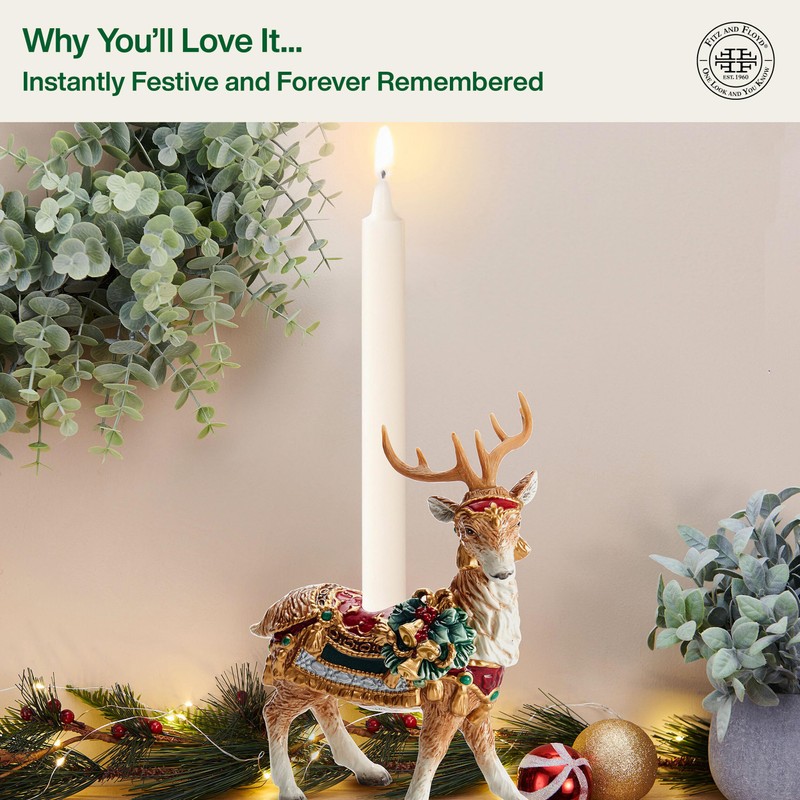 Fitz and Floyd Noel Holiday Standing Deer Ceramic Candle Holder