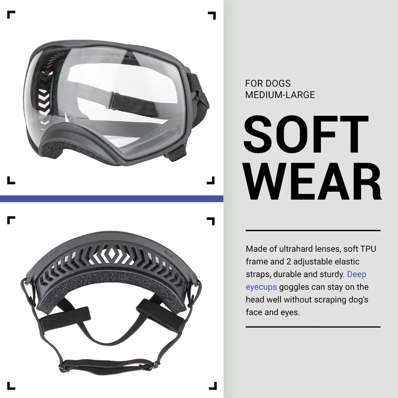 NAMSAN Clear Dog Goggles Medium Large Dog Sport Sunglasses UV