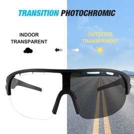 SAWUTPV Cycling Glasses, Self-tinting Windproof UV400 Protection, Polarised Bicycle Sports Glasses, Photochromatic Sunglasses for Men and Women (Black)