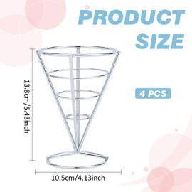 MAYJOYDIY 4 Pcs Silver Stainless Steel Waffle Cone Holder Stand 4.1x5.4 Inches Pizza Cone Holders Metal Food Cone Display Stands Ice Cream Holders for Ice Cream Hand Roll Sushi French Fries