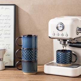 6 OZ Coffee Mugs with Saucer and Stand, Ceramic Espresso Coffee Cup