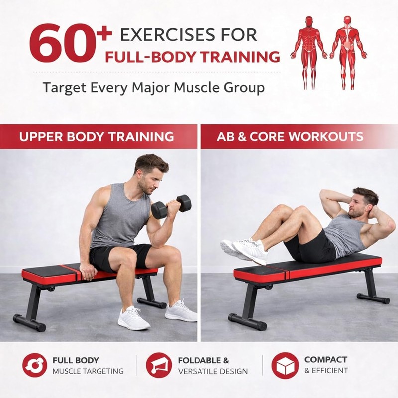 iMustech Flat Weight Bench Foldable Workout Bench 618LB Capacity for