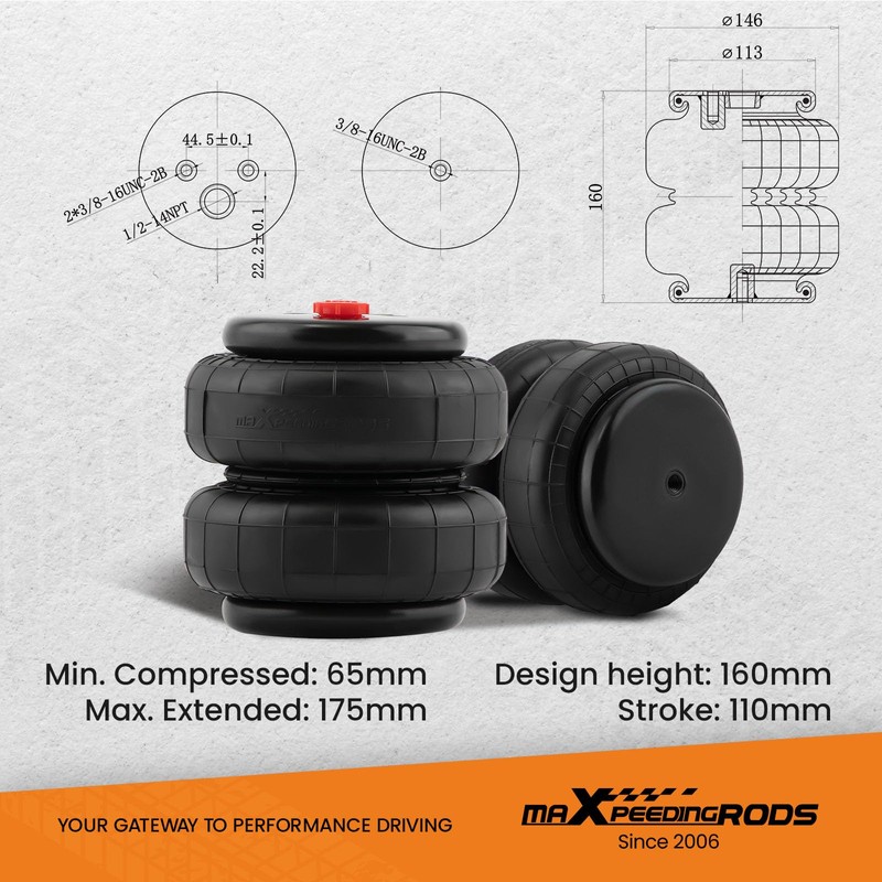 maXpeedingrods 2PCS Universal Air Suspension Spring Double Bellow Standard 2500