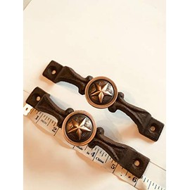 Generic BigTexas Set of 2 Rustic Cast Iron Western Star Copper Design Concho Door Handel Drawer Pull Antique Copper with Rustic Style Cast Iron