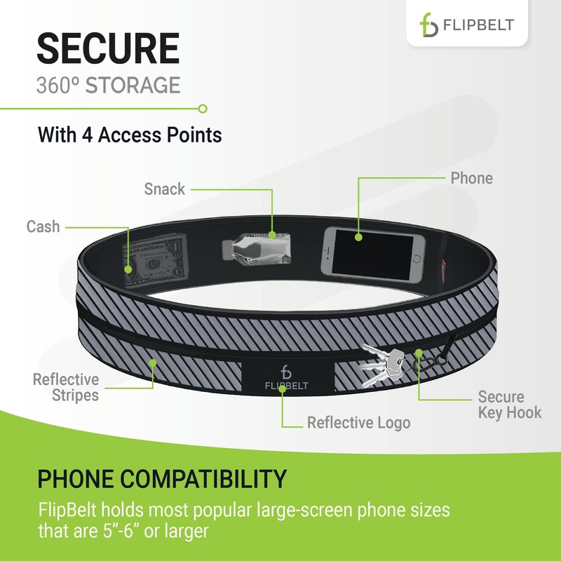 FlipBelt Cinturón Reflectante para Correr, Negro, Grande
