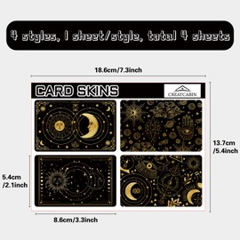 CREATCABIN 4Pcs Credit Card Skin Astrology Debit Card Sticker Sun Moon Phase Star Tarot Card Decal Waterproof PVC Bank Card Cover Skins Protecting Removable Scratchproof for Card Decoration 3.3x2.1in