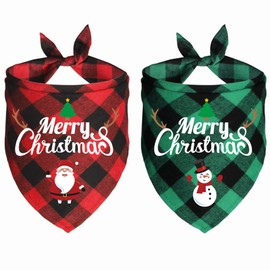JOTFA 2 Pack Christmas Dog Bandanas, Holiday Plaid Dog Bandanas for Christmas Large Medium Dog Pet (Santa & Snowman)