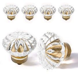 Crystal Cabinet Knobs Cabinets Knob, 4 Pack Flower Antique Brass Vintage Glass Clear Crystal Small Pull for Closet Dresser Drawers Cupboard Wardrobe, Alloy Retro Pulls Old Style Bronze Drawer Handle