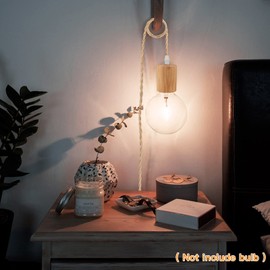 Zevnico 15FT Wood Pendant Light Cord Kit, Swag Hanging Lamp Kit with Plug in & Switch, Hanging Lights DIY Farmhouse Industrial E26 Socket Pendant Light Fixtures Vintage 15' Twisted Cloth Covered Wire