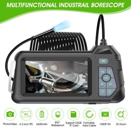 SURLABA Endoscope Camera with Light, 1080P Dual Lens Inspection Camera with 16.5ft Flexible Cable, 8mm Snake Camera Borescope Camera with IP67 Waterproof and 32GB Card for Automotive and Pet Rescue
