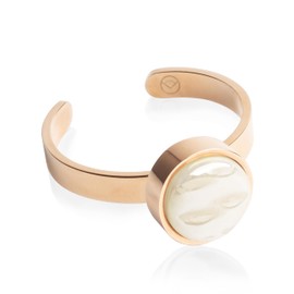 Roségold Ring mit Stein in beige • Offener Edelstahlring • 18k vergoldeter Edelstahl & recyceltes Glas • nachhaltiger Halbedelstein-Look • größenverstellbar (min. Ø 16 mm)