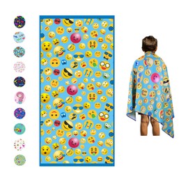 Microfiber Beach Towel for Kids - Thin and Large (30"x60") - Emoticons - Absorbent, quick dry, sand free, lightweight, blanket - toddler, girls, boys - For Sports, Pool, Picnic, Camping, Travel, Swim