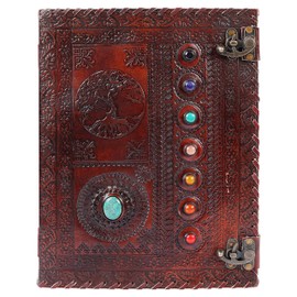 OVERDOSE Tree with 8 Stone Vintage Leather Journal - Handmade Antique Journal Diary Leather Sketchbook Drawing - Size 10 X 13 Inches | 25 X 33 cm
