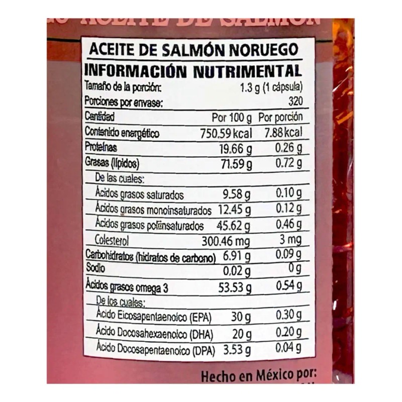 Bote Aceite Salmon Noruego Omega All Nature 320 Cápsulas Sabor