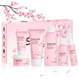 Skincare Set for Teenagers Girls, Cherry Blossom Skin Care Sets & Kits, Pamper Sets for Women Gifts, Girls Skincare Sets, Facial Kit, Cleanser&Toner&Serum&Lotion&Eye Cream&Moisturiser, 6PCS