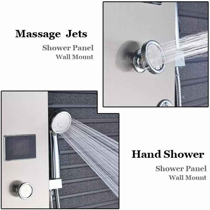 FUZ LED Shower Panel Tower System Stainless Steel 6-Function Faucet