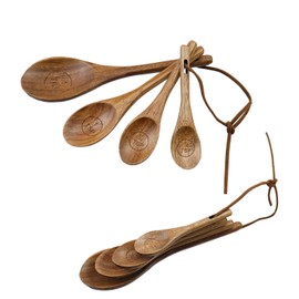 Mewutal Set of 4 Wooden Measuring Spoons and Scoops Set Wood Measuring Spoons Measuring Tablespoons Retro Measuring Scoops for Dry Ingredients Coffee Powder (1TBSP+1TSP+1/2TSP+1/4TSP, Dark Wood Color)