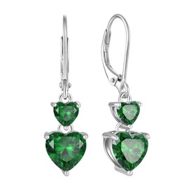 Starchenie Heart Dangle Earrings 925 Sterling Silver Leverback Earring Created Emerald Jewelry for Women