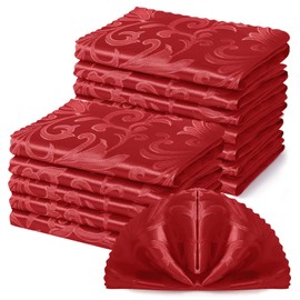 Horbaunal 12 Pack Damask Cloth Napkins 17 x 17 Inch, Jacquard Table Cloth Napkins Set of 12 Square Satin Napkins Fabric Dinner Napkins for Wedding Party Banquet, Red