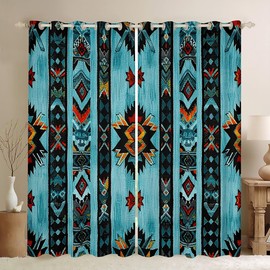 Feelyou Deep Blue Southwestern Darkening Drapes (2 Panels, 38 x 54 Inch) Geometric Curtains for Living Room Tribal Exotic Native American Indian 30%-50% Blackout Curtains Stripe Line Window Treatment