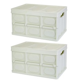 2Pcs 30L Collapsible Storage Bins Dustproof Lid Waterproof Interior Bag Handle Stackable Storage Box Container Utility Organizercolor: Blue Color, size: Size 30L