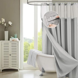 Dainty Home Smart Design Complete 2 in 1 Waffle Weave Hotel Spa Style Fabric Shower Curtain Snap On/Off Waterproof Detachable Liner Set, 72 inch Wide x 72 inch Long, Silver Grey