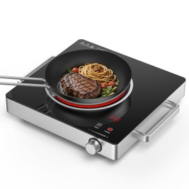 Hot Plate Electric Single Burner,SOPINWAEH 1800W Portable Countertop Ceramic Cooktop For Cooking With Adjustable Temperature & Stay Cool Stainless Steel Handles,Compatible With All Cookware