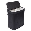 BIRDROCK HOME Double Laundry Hamper with Lid and Cloth Liner - Bamboo - Black - Easily Transport Laundry Basket - 2 Section Collapsible Hamper - String Handles
