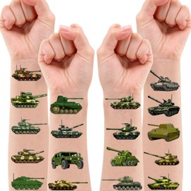 100 PCS Tank Military Temporary Tattoos Themed Birthday Party Decorations Favors Supplies Decor Army Camo Camouflage Soldier Tattoo Stickers Gifts For Game Boys Girls Classroom School Prizes Christmas