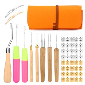 Dreadlock Crochet Hook, 3 Dreadlock Crochet Needle(0.75mm), 5 Different Size Bent Latch Hook, Crochet Needle for Hair Braiding with 40 Dreadlocks Hair Ring and Dreadlocks Tool