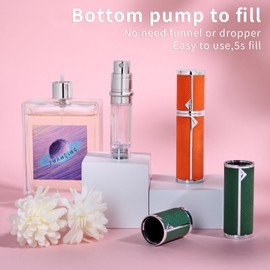 2pcs Travel Perfume Bottle Refillable, Cologne Travel Size Atomizer Bottle,Refill Perfume Dispenser Container,Mini Spray Pump Scent Case For Men And Women, 5ml (Dark Green & Orange)
