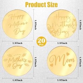 20pcs Gold Happy Mothers Day Cupcake Toppers Mirror Acrylic Mom Cake Disc for Mothers Day Cake Decorations DIY Gift Flower Bouquet Decor