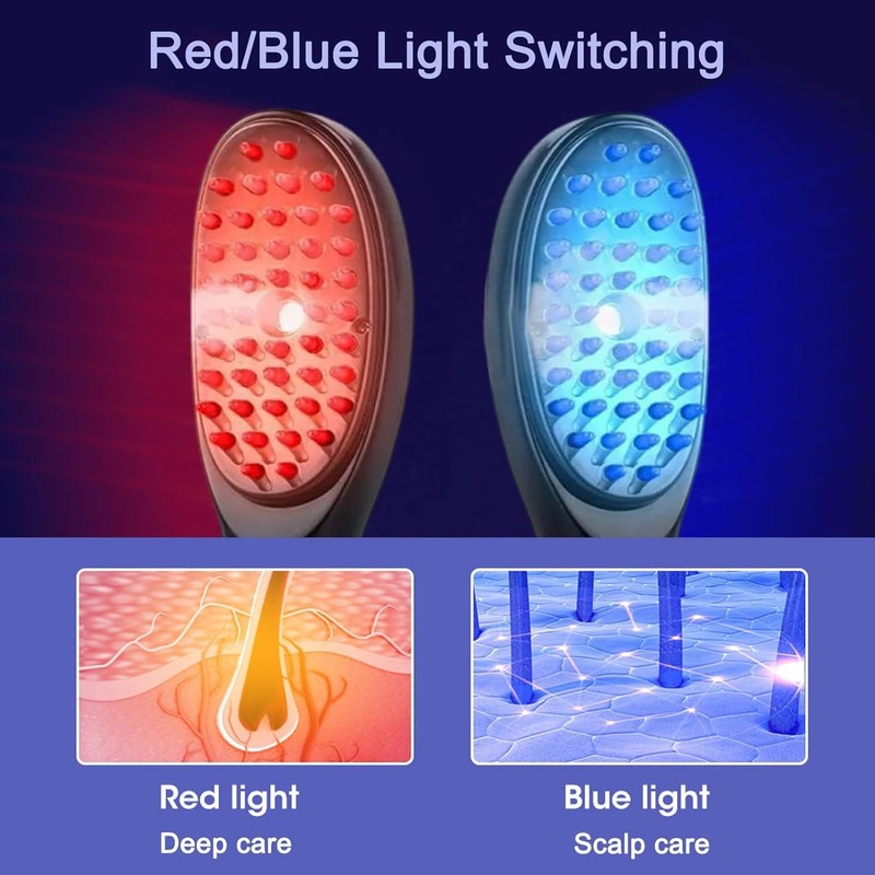 Red/Blue Light Hair Recovery Brush, Multifunctional Comb - 3D Head