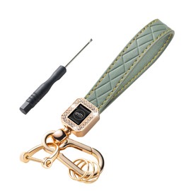 CACARLIKE Universal Leather Car Keychain with Extended Lanyard, Anti-lost D-ring and Carabiner Clip, 3 Keyrings - Green